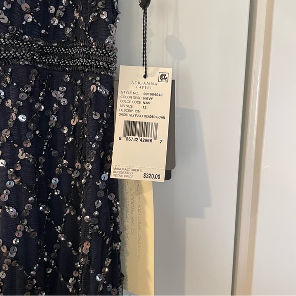 Adrianna Papell Navy Beaded Evening Gown - Picture 4 of 5